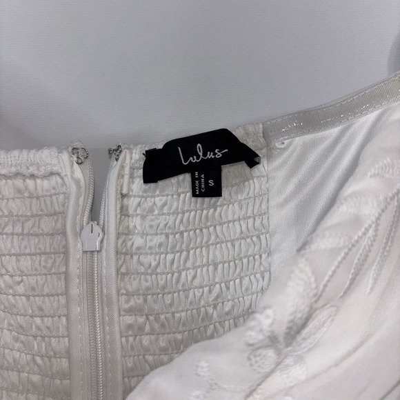Lulus Cutest Icon White Embroidered Off Shoulder Puff Sleeve Mini Dress Small - Picture 2 of 8